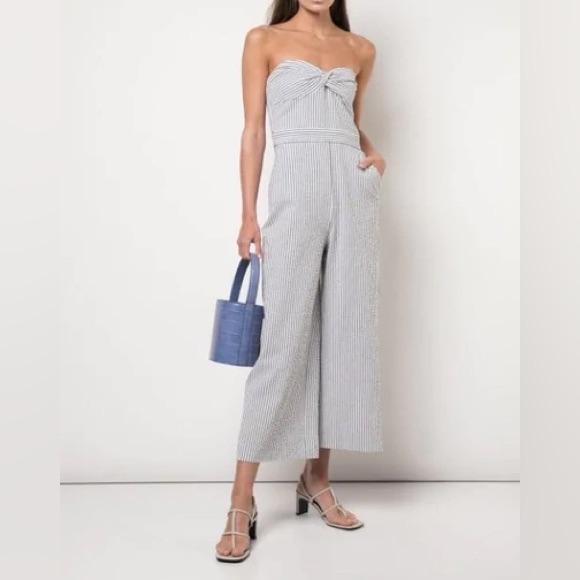 Veronica Beard Serild Strapless Seersucker Jumpsuit Sz 8 Nwt